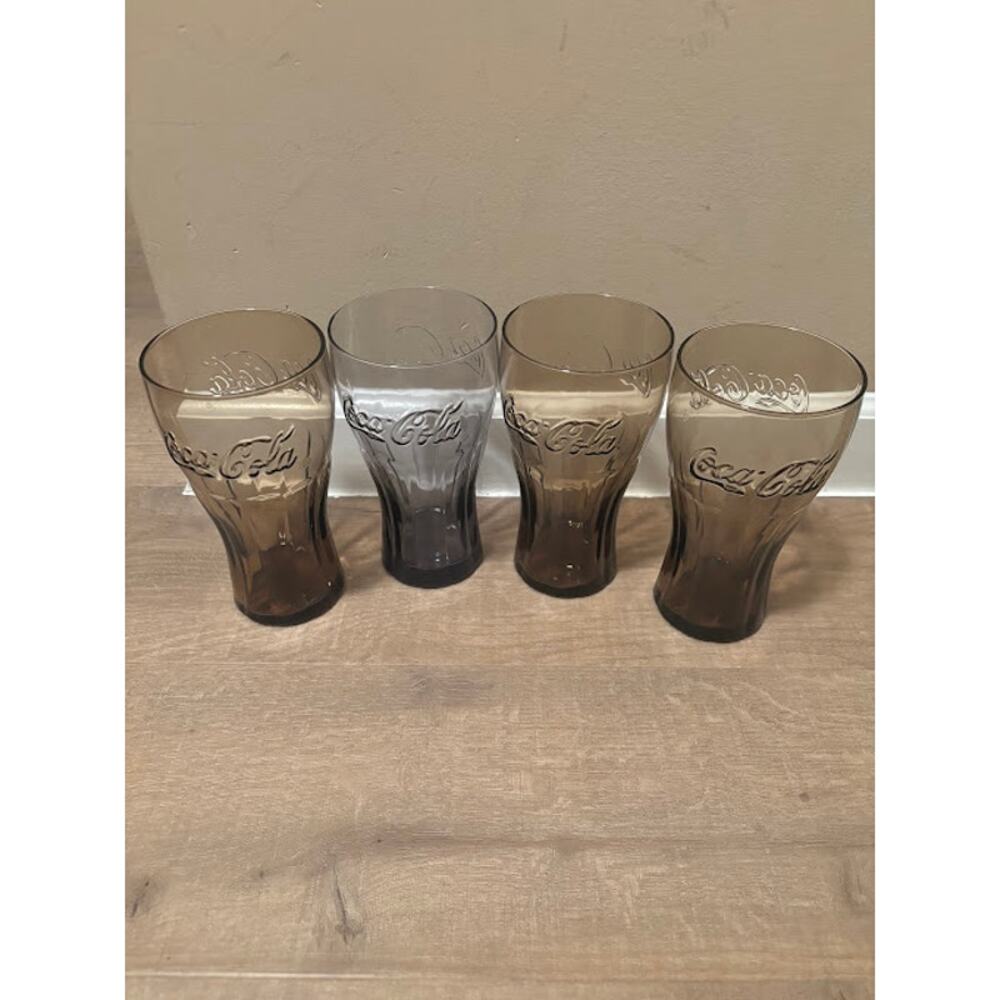 Vintage Lot of 4 Rose and Purple Coke Glasses 16 oz. Coca-Cola Cups Excellent
